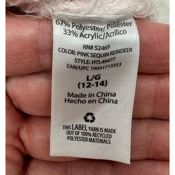 Holiday Time Womens Large Sweater Light Pink Reindeer Bells Sequins Fuzzy - Picture 4 of 7